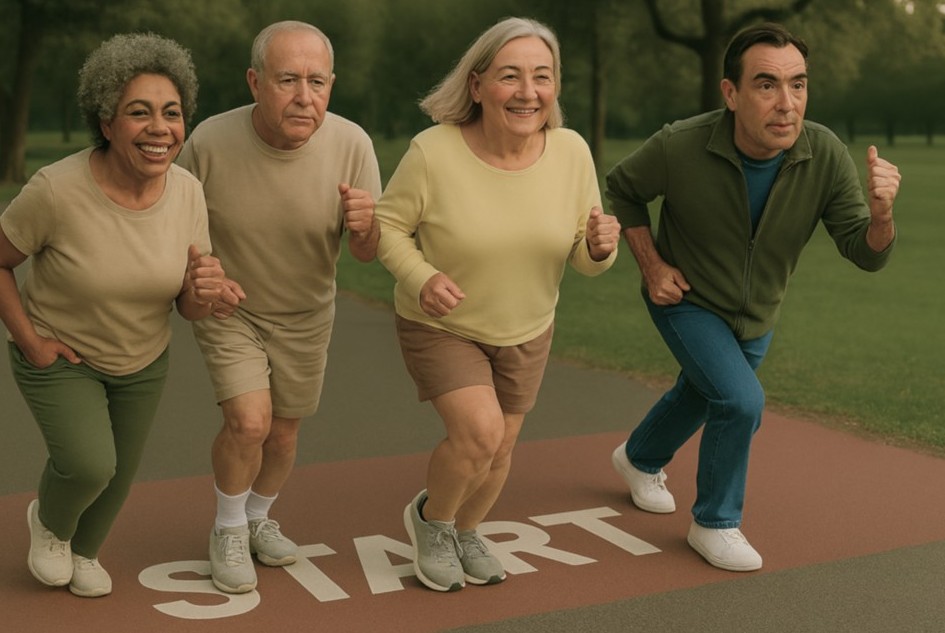 People jogging with the word Start on the track